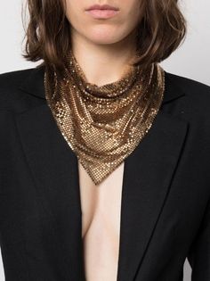 Paco Rabanne Chainmail Scarf Necklace - Farfetch Paco Rabanne Chainmail, Balloon Top, Chainmail Necklace, Adam Lippes, Scarf Necklace, Chunky Heels Boots, Wedding Guest Looks, Designer Drapes, Woven Tote Bag