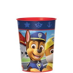 the paw patrol plastic cup is on display