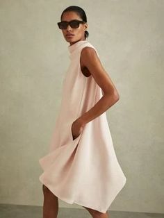 Reiss Shauna High-Neck Drape Back Mini Dress | REISS USA Petite Coat, Mini Dresses Online, Swimwear Brands, Knitwear Tops, Petite Dresses, Trending Dresses, Workwear Dress, Jersey Dress