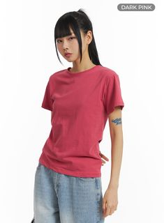 solid-t-shirt-cm407 / Dark pink Festival Trends, Beige Top, Pink Dark, Prom Outfits, Chic Top, Boatneck Sweater, Fashion Korean, Shrug Sweater, Plus Size Jeans