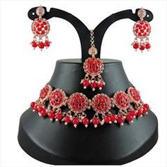 Gold Rodium Polish Red and Maroon color Necklace in Metal Alloy studded with CZ Diamond, Pearl Red Round Jewelry For Festivals, Festive Red Metal Jewelry, Red Jeweled Metal Jewelry, Red Round Choker For Wedding, Red Festive Choker For Party, Maroon Necklace, Color Necklace, Metal Necklace, Polish Silver