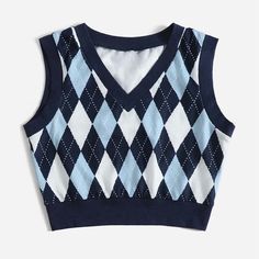 Shein Argyle Blue Cropped Sweater Vest Size Medium, Stretchy Material. Removed Tags, But Never Worn! Cropped Knit Vest, Checkered Clothes, Plaid Sweater Vest, Cropped Sweater Vest, Argyle Vest, Sweater Vest Outfit, Monster High Clothes, Shein Sweater, Argyle Print