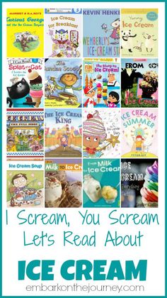 an ice cream poster with the words scream, you scream let's read about ice cream