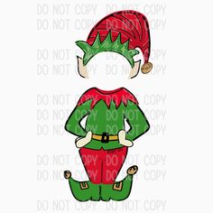 the elf is wearing a santa hat and green pants