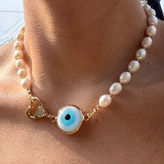 Freshwater Pearls 18k Gold Filled Evil Eye Pendant C Zirconia Clasp Pendant Waterproof Handmade White Teardrop Pearl Necklace With Gemstone, White Teardrop Gemstone Pearl Necklace, White Teardrop Single Strand Jewelry, White Teardrop Pearl Necklace Fine Jewelry, White Teardrop Pearl Necklace, Roses Jewelry, Diamond Picture, Gold Bead Necklace, Rose Jewelry