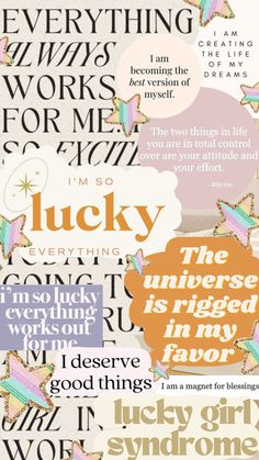 a collage of different types of typograms with words above them that say lucky