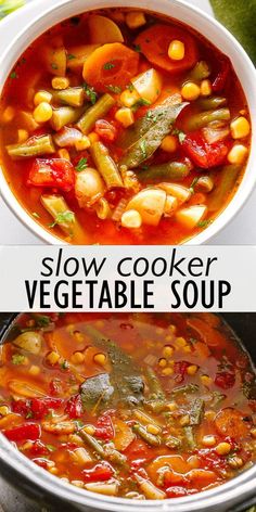 two pictures showing different types of vegetable soup