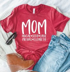 Personalized Mom T-shirt With Kids Names Mom Shirt Gift | Etsy Single Tshirt, Tshirt Branding, Aquarius Gifts, Nana T Shirts, Canvas Mockup, Nana Shirts, Flat Lays, Personalized Grandma, Shirt Mockup