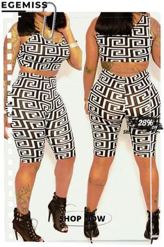 White Sexy Fashion Print Two-piece Set Trendy Club Sets For Spring, Chic Club Sets For Spring, Chic Spring Club Sets, Trendy Summer Club Sets, Chic Summer Club Sets, Trendy Summer Sets For Night Out, Summer White Sets For Night Out, White Two Piece Set, Two Piece Shorts Set