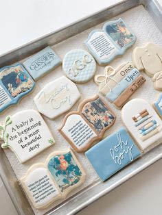 a tray with some decorated cookies on it