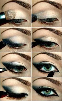 step by step Machiaj Smokey Eyes, Extreme Make-up, Smokey Eyes Tutorial, Seductive Eyes, Smokey Eye Tutorial, Cat Eye Makeup, Eye Makeup Steps