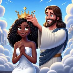 the princess and the frog are standing in front of a man with a crown on his head