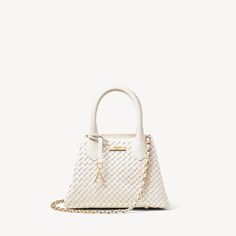 Woven Leather Bag: Fresh White Paris Bag | Aspinal of London Elegant Woven Leather Satchel For On-the-go, Chic Evening Satchel With Woven Leather, Evening Satchel With Intrecciato Weave And Top Handle, Evening Top Handle Satchel With Intrecciato Weave, Luxury Woven Leather Satchel For Evening, Luxury Evening Satchel With Woven Leather, Chic Evening Satchel With Intrecciato Weave, Trendy Evening Bags With Intrecciato Weave, Evening Bags With Woven Leather And Double Handles