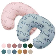 an inflatable travel pillow with the words aster and asher printed on it