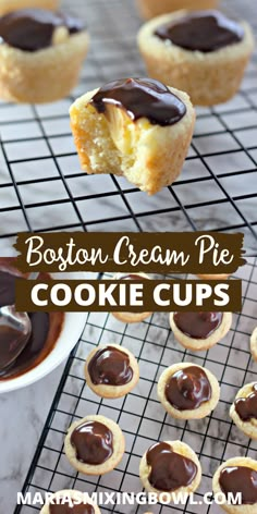 boston cream pie cookie cups on a cooling rack