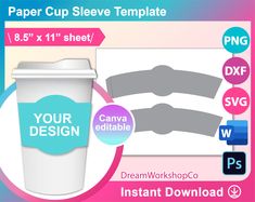 paper cup sleeve template for your own design