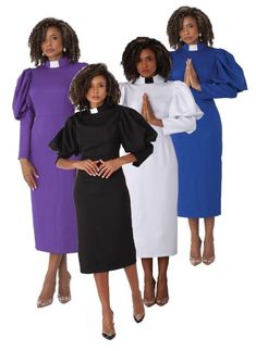 Tally Taylor 4813 1 piece Clergy Dress Colors: Black, Purple, Royal, White Sizes: 6, 8, 10, 12, 14, 16, 16W, 18, 18W, 20W, 22W, 24W, 26W Classic Spring Dresses For Church, Classic Fitted Dresses For Church, Clergy Dress, Lilac And Black, Dress Colors, Purple Lilac, Fashion Event, Bell Sleeve Dress, African Print