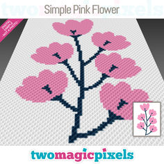 two pink flowers are shown on the cover of this cross - stitch pattern, which has been