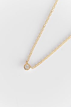 Elegant and chic diamond solitaire necklace. -14K Yellow Gold -3.5mm Extra White Diamond -18” Chain Known for her delicate work, and feminine sensibility, Hortense is a French jeweler living in Los Angeles. All her pieces are made by hand in her studio in Echo Park.