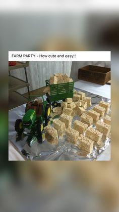 farm party - how cute and easy is this cake made out of rice krispy treats?