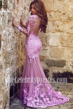 Sexy Pink Mermaid Backless Lace Evening Gown Formal Dress For Wedding - TheCelebrityDresses Chic Prom Dresses, Cheap Prom Dresses Long, Evening Dress Long, Lace Prom Dress, Backless Prom Dresses, Tulle Prom Dress