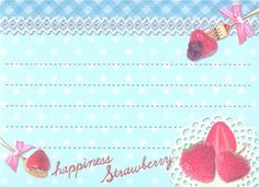 a greeting card with strawberries and candy on blue background, says happiness is strawberry