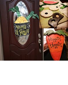 the door is decorated for halloween and has decorations on it that say happy harry potter