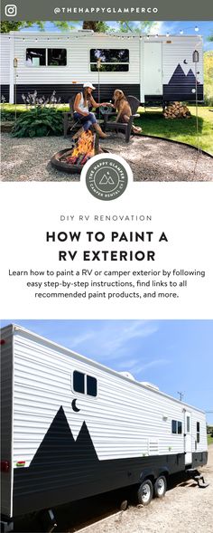 an rv with the words how to paint a rv exterior on it's side