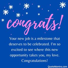 congratulations card for someone who is celebrating their new job with congratulationss on the side