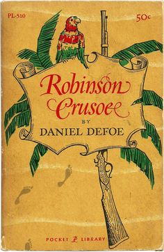 robinson cruise by daniel defoe book cover with parrot perched on top of tree branch