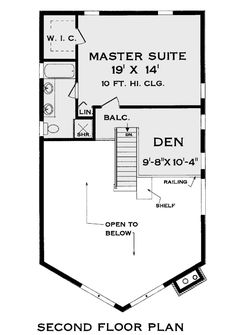 a floor plan for a small house with stairs and an upper level living area on the second