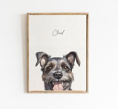 a painting of a dog with its tongue out and the word good written on it