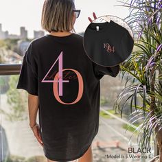 "Classic 1984 Shirts For Women, Vintage 40th Birthday Year Number Tshirt For Him, 40th Milestone Best Friend Bday Gift For Her, 40 Bday Shirt HOW TO ORDER ➀ Select color ➁ Select the size (Please check size chart) ✦ True to size. Size up 1-2 sizes for an oversized look. ➂ Add to cart ✦ (Optional) \"Add message to Seller\" on the checkout page. GARMENT FEATURES ✦ Crew neckline ✦ Direct to garment printing - no vinyl, decal, or iron-on technique ✦ Our designs are printed on the garment to last a long time and may not appear as 'glossy' or saturated as iron-on designs are. ✦ Please note that colors may appear different on different digital screens and may not be a true representation of the actual colors. ✦ Additional T-Shirt Colors and Sizes Available Upon Request ✧✧Brands: Bella Canvas Unis Black Graphic Print T-shirt For Anniversary, 1984 Shirt, 40th Birthday, Milestones, Comfort Colors, Vintage Ladies, Colorful Shirts, Best Friends, Gifts For Her