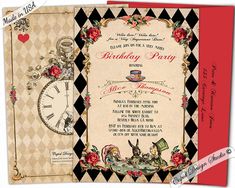 an old fashioned birthday party with alice and the wonderland teacups on it's card