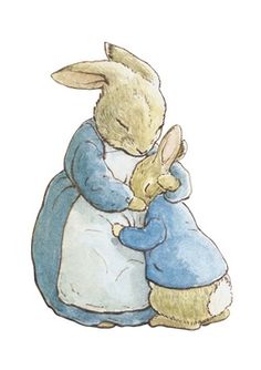 a watercolor painting of a bunny hugging a rabbit