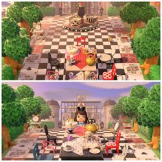 two pictures of the same table and chairs in animal crossing