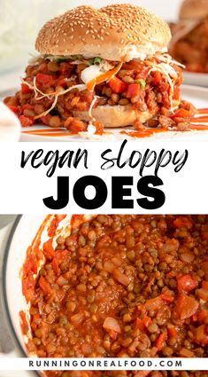 vegan sloppy joes recipe with text overlay