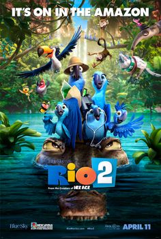 the movie rio 2 is shown in french and has many blue birds on top of it