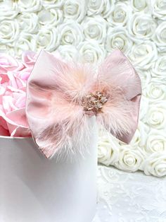 This listing is for my Je T'aime Feather Bow (Sea Shell Pink Satin with Fluffy Feathers).   GENERAL BOW INFORMATION   BOW SIZES -X-Small: 5.5-6" wide -Small: 6-6.5" wide ATTACHMENT OPTIONS -Newborn Headband (fits NB to 3 months, depends on baby's head size) -Baby Headband (fits 3 months+, depends on baby's head size) -Alligator Clip ----->All bows will come with an alligator clip. If you select newborn headband or baby headband, the bow will be clipped to the headband. IMPORTANT SHOP NOTES -All bows are handmade and may vary slightly from the listing picture. Brooches will vary based on availability. -If you need your bow by a certain date, please let me know and confirm with me prior to purchase if it is outside of my production times. -Please visit Instagram to see more of my work - bowt Headband Fits, Shell Pink, Newborn Headband, Newborn Headbands, Baby Head, Baby Headband, Barrette Clip, Pink Satin, Sea Shell