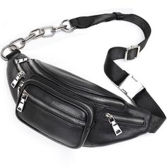 Buy Women's Black Fanny Pack Fashion Belt Bag Worldwide Free shipping and return, color: Black , material: Genuine Leather Fanny Pack Fashion, Black Fanny Pack, Fanny Bag, Lv Bags, Fashion Belts, Tote Bag Leather, Look Casual, Chest Bag, Sport Bag