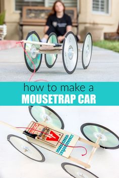 a homemade mousetrap car made out of cd's