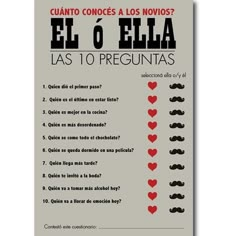 a spanish poster with the words el o'ella as 10 preguntass