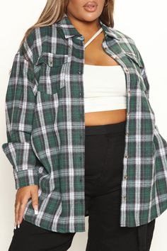 Available In Green/combo And Black/combo. Oversized Tunic Collared Button Front Plaid Long Sleeve Disclaimer: Pattern Placement Will Vary 80% Polyester 20% Cotton Imported | Pretty In Plaid Oversized Flannel Top in Green size Medium by Fashion Nova Oversized Flannel, Oversized Tunic, Flannel Tops, Women Shirts Blouse, Tie Dye Top, Women's Plaid Shirt, Fashion Nova, Shirt Blouses, Open Shoulder Tops