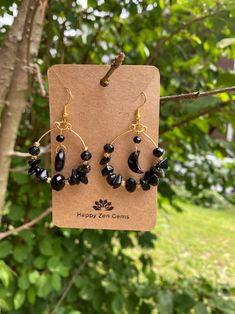 Black Moon Earrings, Onyx Crystal Moon Earrings, Black Onyx and Gold Hoop Earrings, Black Onyx Witchy Jewelry - Etsy Onyx Crystal, Crystal Moon, Wire Jewelry Designs, Witchy Jewelry, Black Moon, Earrings Black, Louisville Ky, Moon Earrings, Gold Hoop