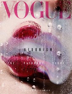 a magazine cover with water droplets on the lips