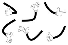 three cartoon hands with thumbs up and down pointing at something in the air, black and white