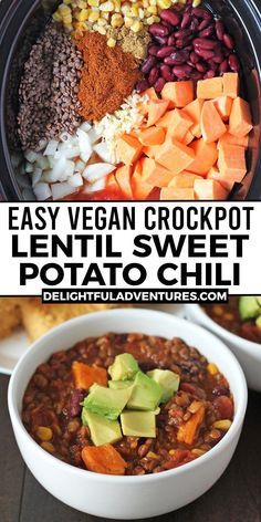 easy vegan crockpot lentil sweet potato chili is the perfect side dish