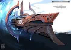 a futuristic space ship floating in the ocean