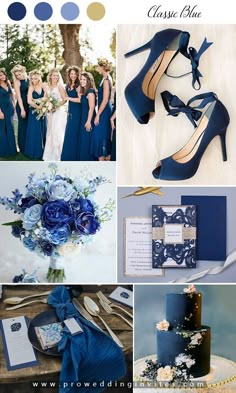 a collage of blue and white wedding colors