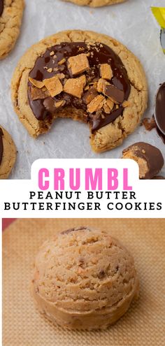 peanut butter butter cookies with chocolate drizzled on top and in the middle